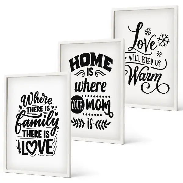 Lot de 3 tableaux pour salon sur le thème de la famille l'amour et la chaleur du foyer
