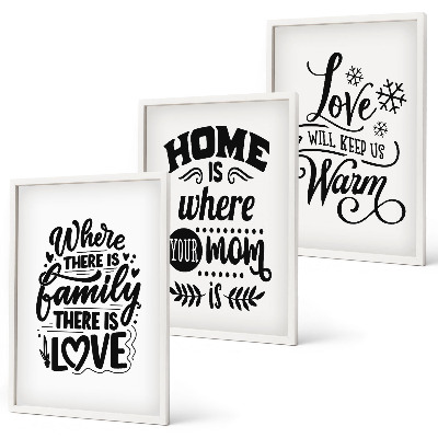 Lot de 3 tableaux pour salon Famille, amour, foyer, chaleur