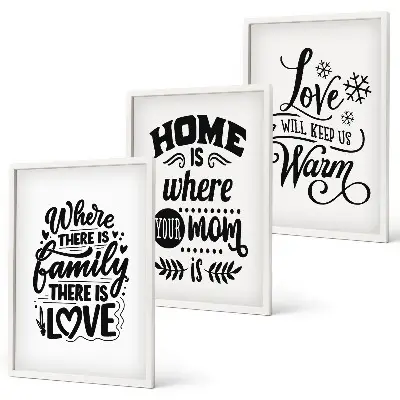 Lot de 3 tableaux pour salon sur le thème de la famille l'amour et la chaleur du foyer