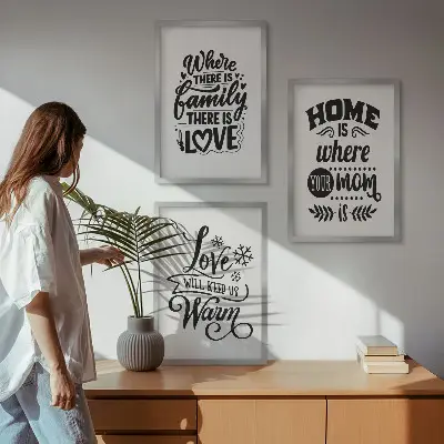 Lot de 3 tableaux pour salon sur le thème de la famille l'amour et la chaleur du foyer