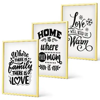 Lot de 3 tableaux pour salon sur le thème de la famille l'amour et la chaleur du foyer
