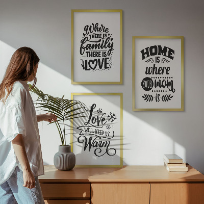 Lot de 3 tableaux pour salon Famille, amour, foyer, chaleur