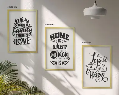 Lot de 3 tableaux pour salon sur le thème de la famille l'amour et la chaleur du foyer