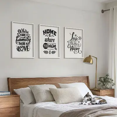 Lot de 3 tableaux pour salon sur le thème de la famille l'amour et la chaleur du foyer