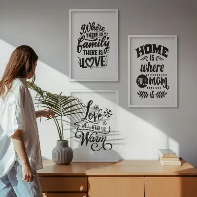 Lot de 3 tableaux pour salon sur le thème de la famille l'amour et la chaleur du foyer