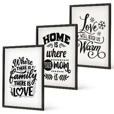 Lot de 3 tableaux pour salon sur le thème de la famille l'amour et la chaleur du foyer