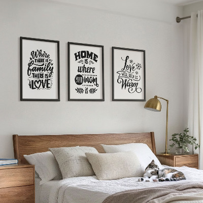 Lot de 3 tableaux pour salon Famille, amour, foyer, chaleur