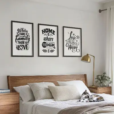 Lot de 3 tableaux pour salon sur le thème de la famille l'amour et la chaleur du foyer