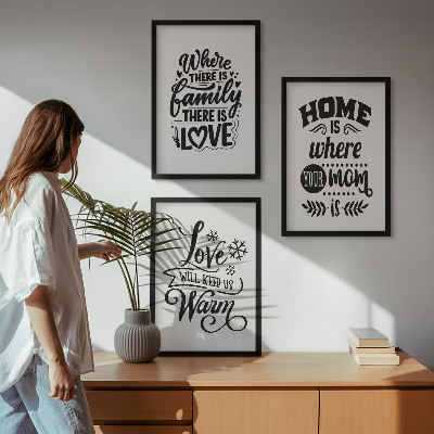Lot de 3 tableaux pour salon Famille, amour, foyer, chaleur