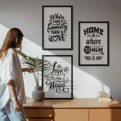 Lot de 3 tableaux pour salon sur le thème de la famille l'amour et la chaleur du foyer
