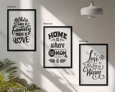 Lot de 3 tableaux pour salon sur le thème de la famille l'amour et la chaleur du foyer