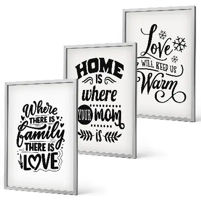 Lot de 3 tableaux pour salon sur le thème de la famille l'amour et la chaleur du foyer