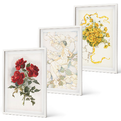 Lot de 3 tableaux pour salon Roses rouges et blanches