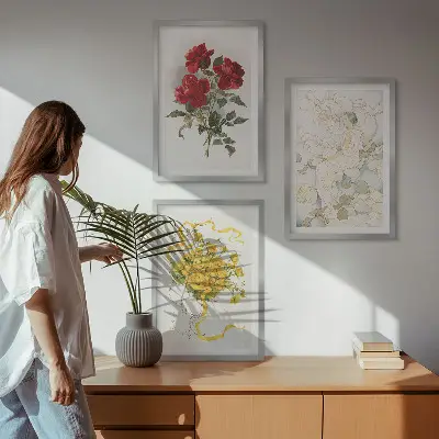 Lot de 3 tableaux pour salon représentant des roses rouges et blanches