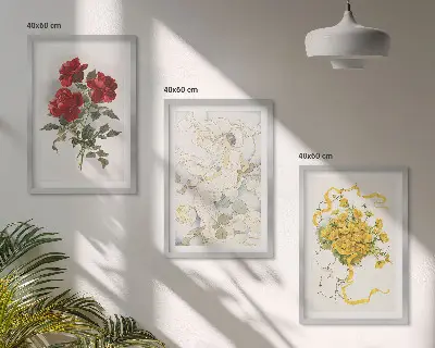 Lot de 3 tableaux pour salon représentant des roses rouges et blanches
