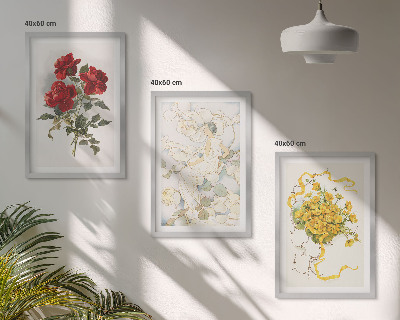 Lot de 3 tableaux pour salon Roses rouges et blanches