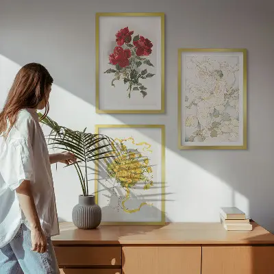Lot de 3 tableaux pour salon représentant des roses rouges et blanches
