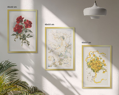 Lot de 3 tableaux pour salon Roses rouges et blanches
