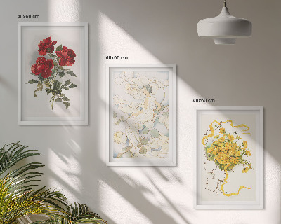 Lot de 3 tableaux pour salon Roses rouges et blanches