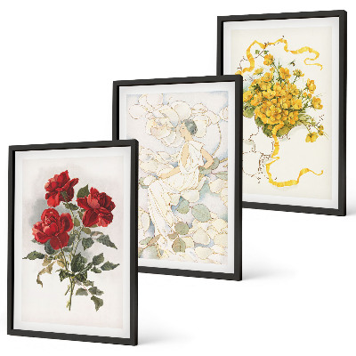 Lot de 3 tableaux pour salon Roses rouges et blanches