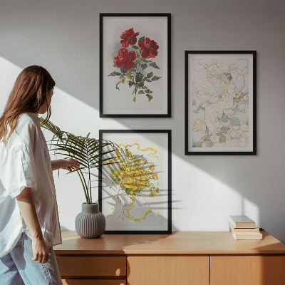 Lot de 3 tableaux pour salon Roses rouges et blanches