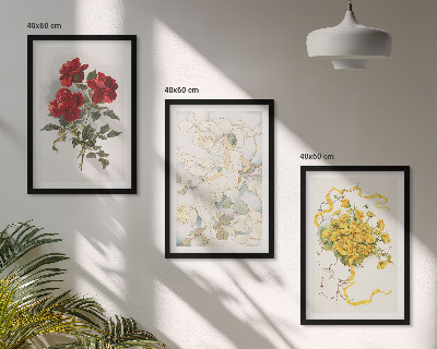 Lot de 3 tableaux pour salon Roses rouges et blanches