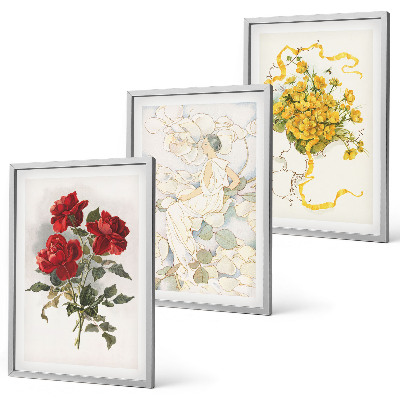 Lot de 3 tableaux pour salon Roses rouges et blanches