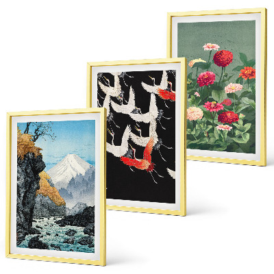 Cadre photo mural Montagnes cascade oiseaux fleurs