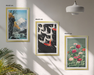 Cadre photo mural Montagnes cascade oiseaux fleurs