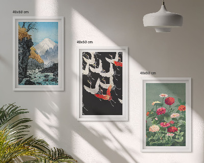 Cadre photo mural Montagnes cascade oiseaux fleurs