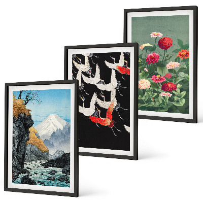 Cadre photo mural Montagnes cascade oiseaux fleurs