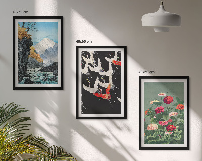 Cadre photo mural Montagnes cascade oiseaux fleurs