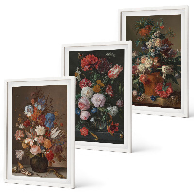 Lot de 3 tableaux pour salon Compositions de fleurs en vase