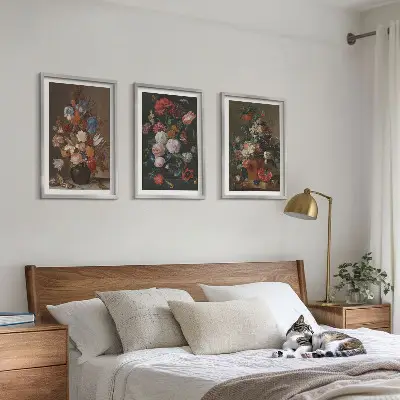 Compositions de fleurs en vase lot de 3 tableaux pour salon