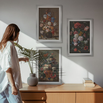 Lot de 3 tableaux pour salon Compositions de fleurs en vase