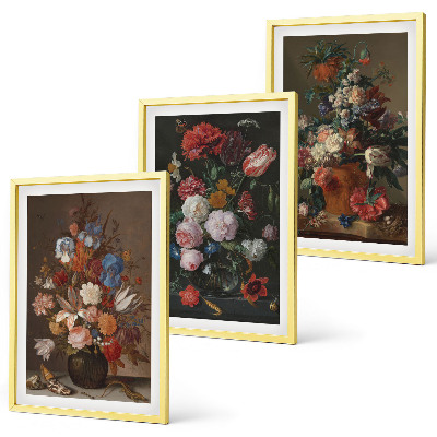 Lot de 3 tableaux pour salon Compositions de fleurs en vase
