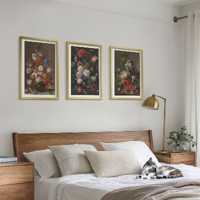 Lot de 3 tableaux pour salon Compositions de fleurs en vase