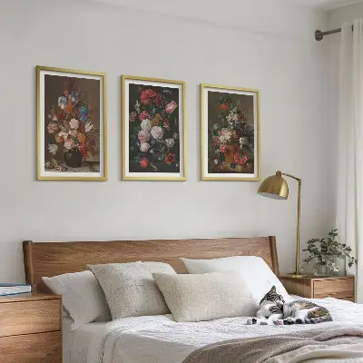 Compositions de fleurs en vase lot de 3 tableaux pour salon