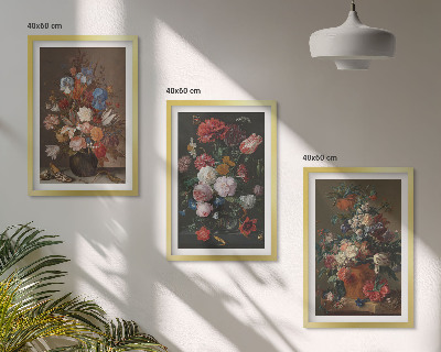 Lot de 3 tableaux pour salon Compositions de fleurs en vase
