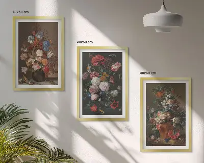 Compositions de fleurs en vase lot de 3 tableaux pour salon