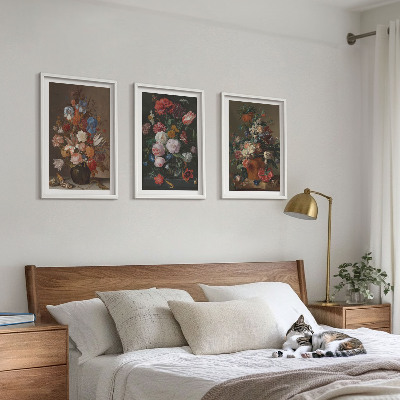 Lot de 3 tableaux pour salon Compositions de fleurs en vase