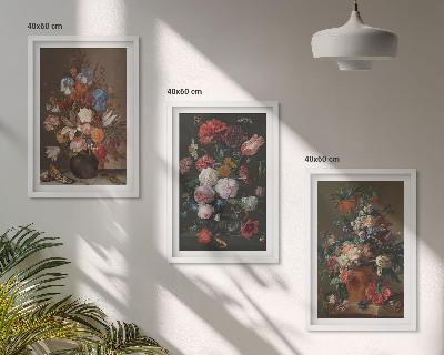 Lot de 3 tableaux pour salon Compositions de fleurs en vase