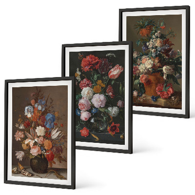 Lot de 3 tableaux pour salon Compositions de fleurs en vase