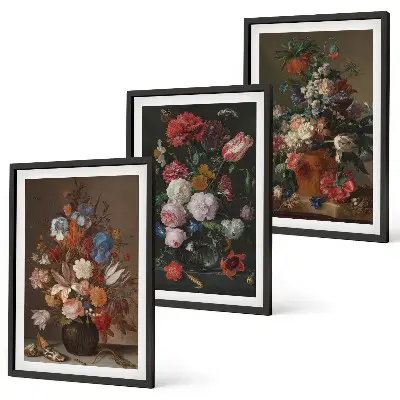 Compositions de fleurs en vase lot de 3 tableaux pour salon