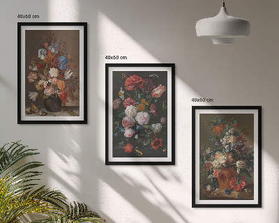 Lot de 3 tableaux pour salon Compositions de fleurs en vase