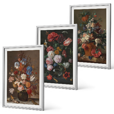 Lot de 3 tableaux pour salon Compositions de fleurs en vase