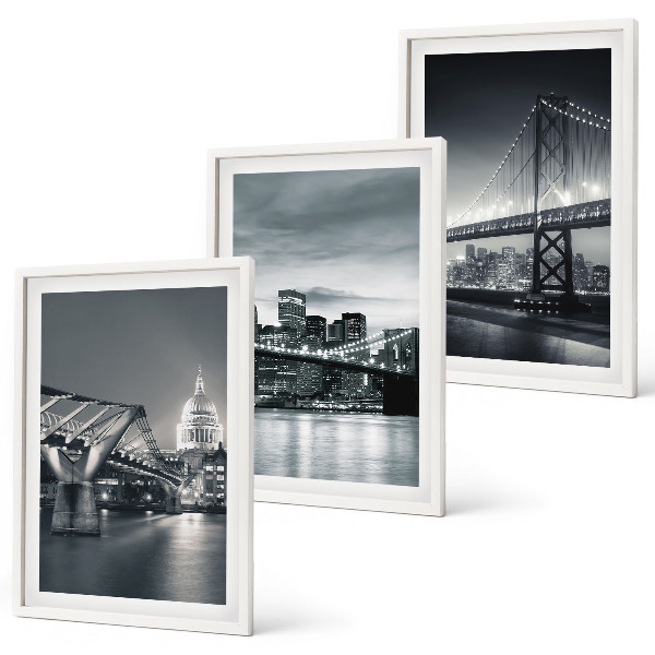 Lot de 3 tableaux pour salon Ponts, architecture urbaine, gris