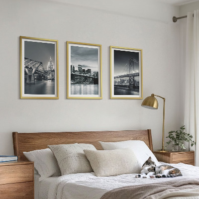 Lot de 3 tableaux pour salon Ponts, architecture urbaine, gris