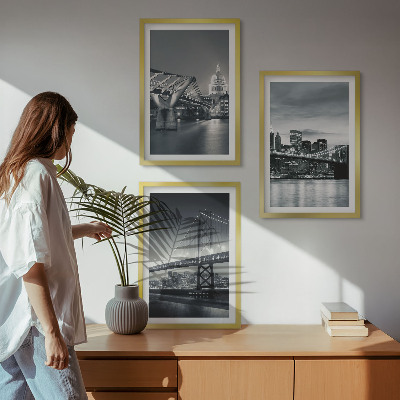 Lot de 3 tableaux pour salon Ponts, architecture urbaine, gris