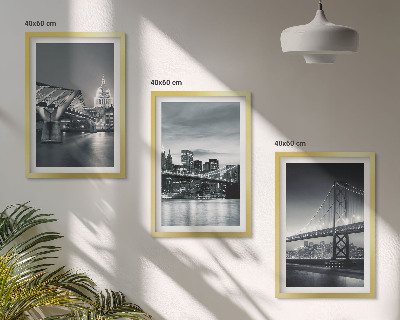 Lot de 3 tableaux pour salon Ponts, architecture urbaine, gris